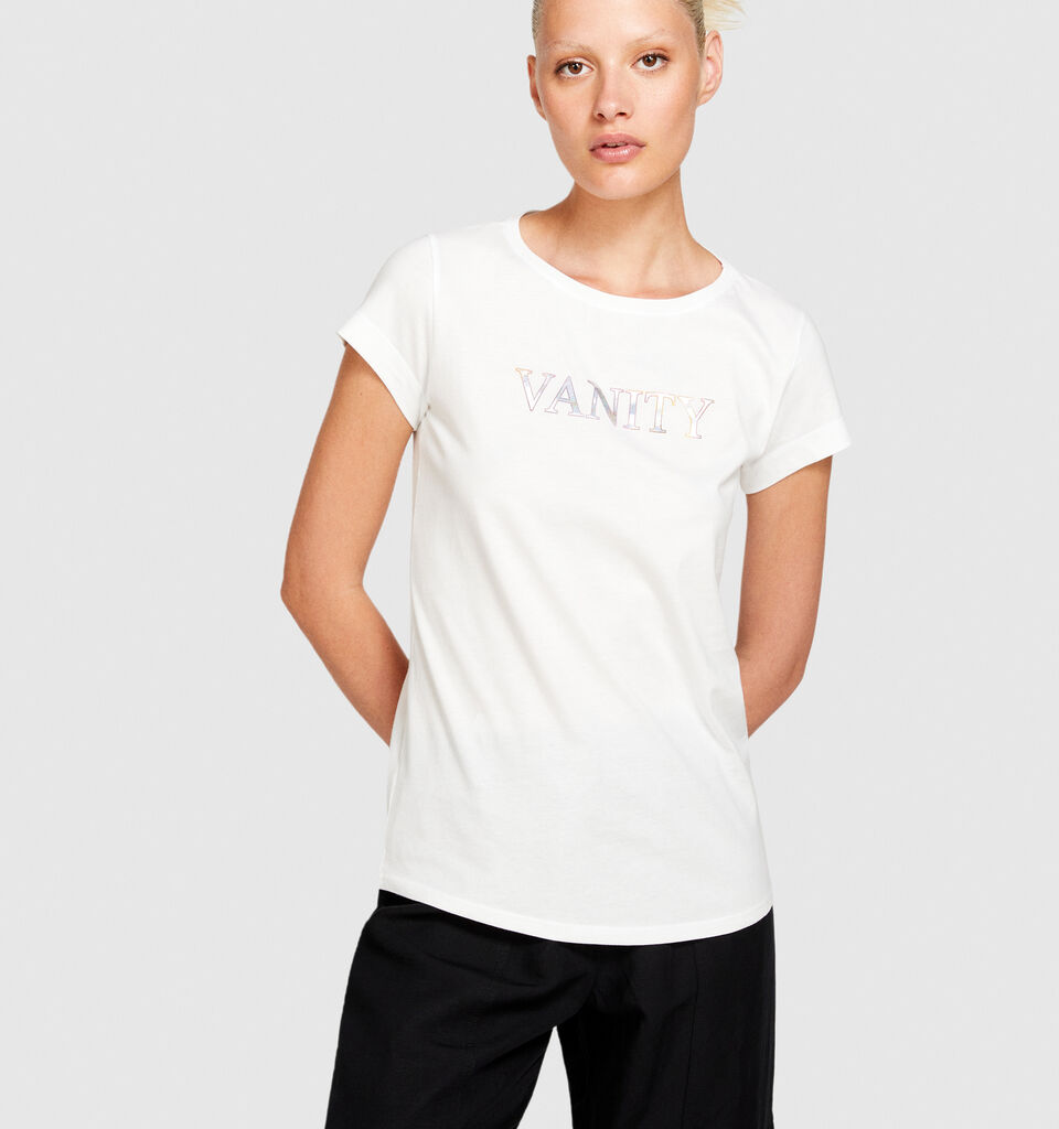 T-shirt with glossy print - women's short sleeve t-shirts - White | Sisley image number 4